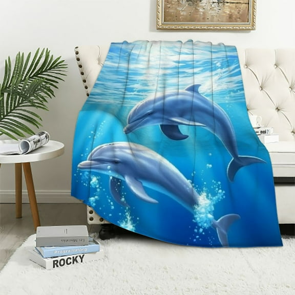 PRATYUS Dolphin Throw Blankets for Sofa Couch Cozy Flannel Travel Outdoor Blanket All Seasons Lightweight Blanket 40x50in