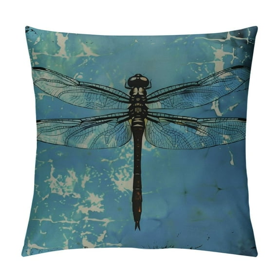 PRATYUS Dragonfly Pillow Sham, Grunge Vintage Old Backdrop and Dragonfly Bug Ombre Image, Decorative Printed Pillowcase, Turquoise Blue 18x18in