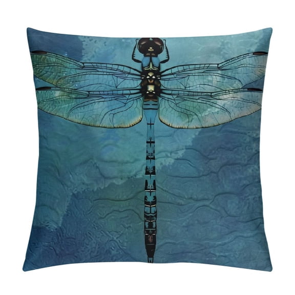 PRATYUS  Dragonfly Throw Pillow Cushion Cover, Grunge Vintage Old Backdrop and Dragonfly Bug Ombre Image, Decorative Square Accent Pillow Case,  Blue Turquoise 18x18in