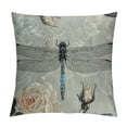 thumbnail image 1 of PRATYUS  Dragonfly Throw Pillow Cushion Cover, Hand Drawn Royal Style Rose Petals Leaves and Ornate Design, Decorative Square Accent Pillow Case, Black Light Blue 18x18in, 1 of 5