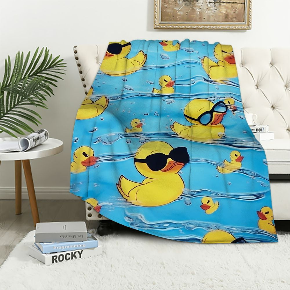 PRATYUS Duck Throw Blanket, Super-Soft Adorable Extra-Large Rubber Ducky Blanket for Boys, Girls, Kids, and Children, Ducky Print Security Blanket Warm and Cozy Throw for Bed Crib or Sofa