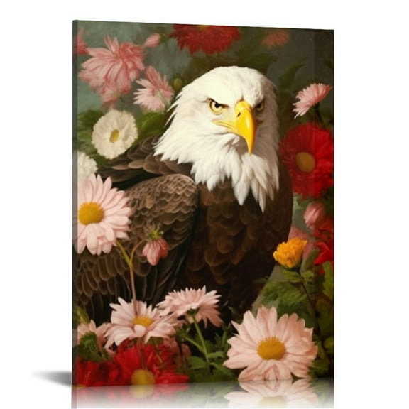 PRATYUS Eagle Canvas Wall Art Bald Eagle in Tropical Picture Prints Bird Portrait Painting for Home Office Wall Decor Framed 16x20 in/12x16 in