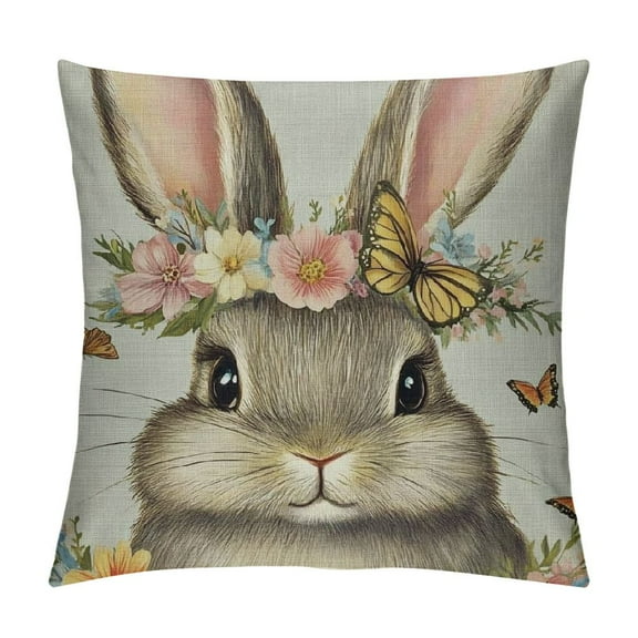 PRATYUS Easter Bunny Decorative Throw Pillow Covers, Rabbit Eggs Porch Outdoor Home Decor, Spring He is Risen Blessing Olive Wreath Couch Cushion Case 12x12in
