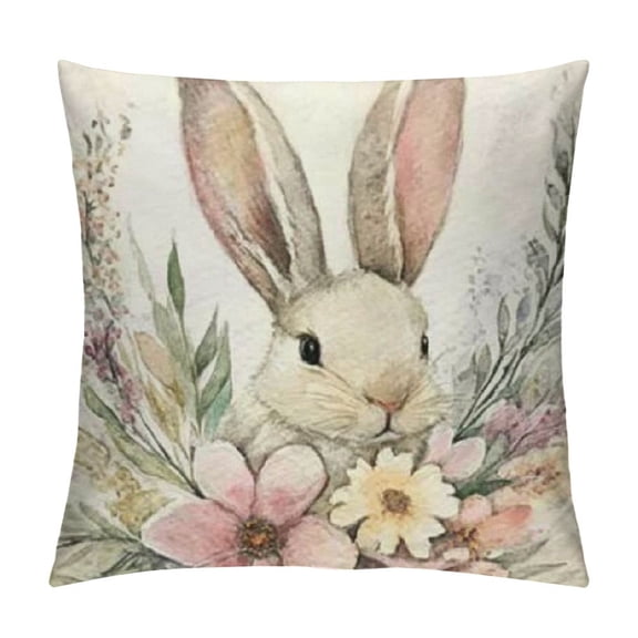PRATYUS Easter Bunny Pillow Covers, Plain Easter Decorative Throw Pillows Easter Cushion Cases for Couch Sofa Livingroom Bedroom 12x12in