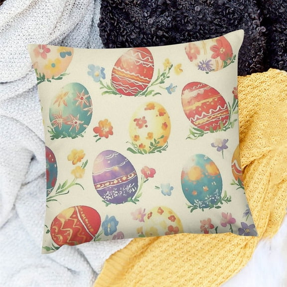 PRATYUS  Easter Pillow Covers Easter Egg Floral Outdoor Throw Pillow Covers Spring Holiday Pillowcases Square Cushion Covers for Couch Home Decor 18x18in