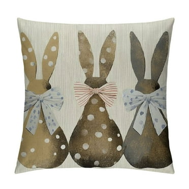 PRATYUS  Easter Pillow Covers for Vintage Grey Stripes Bunny Decor Throw Pillows Spring Bow Rabbit Outdoor Farmhouse Decorative Cushion Cases for Couch Bed Decoration 12x12in