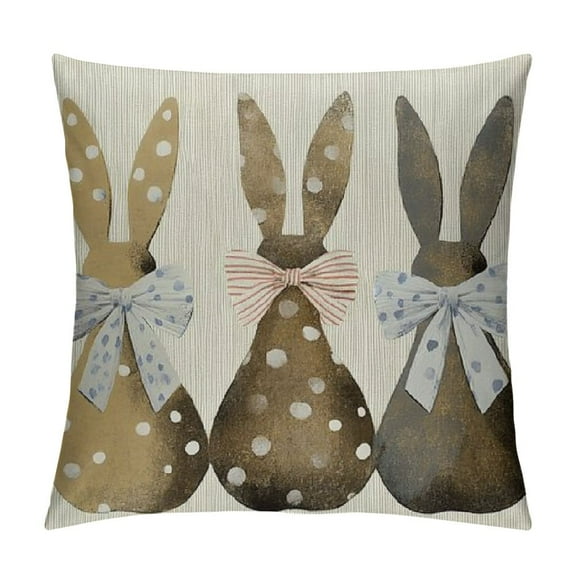 PRATYUS  Easter Pillow Covers for Vintage Grey Stripes Bunny Decor Throw Pillows Spring Bow Rabbit Outdoor Farmhouse Decorative Cushion Cases for Couch Bed Decoration 12x12in