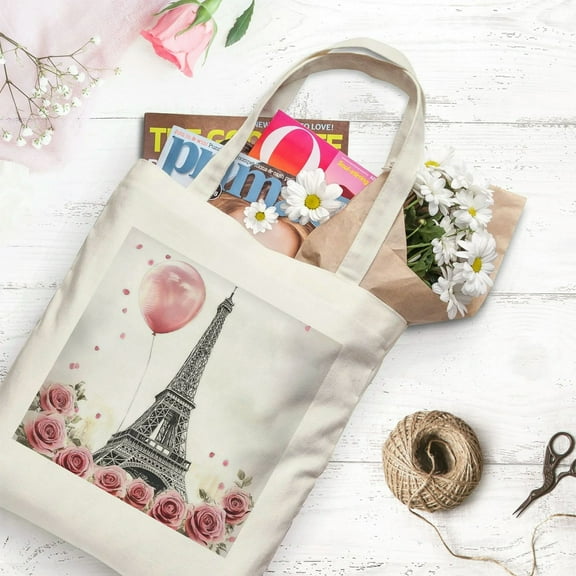 PRATYUS Eiffel Tower Canvas Tote Bags for Women Gifts Made in America White