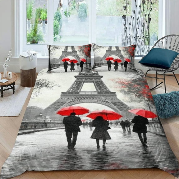 PRATYUS Eiffel Tower Romantic Valentine's Day Design 3-Piece Bedding Set for Bedroom Home Decor High-Quality Sleep 87x68in