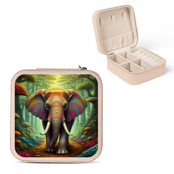 PRATYUS Elephant Forest Mushrooms Jewelry Box for Rings Necklaces Pink