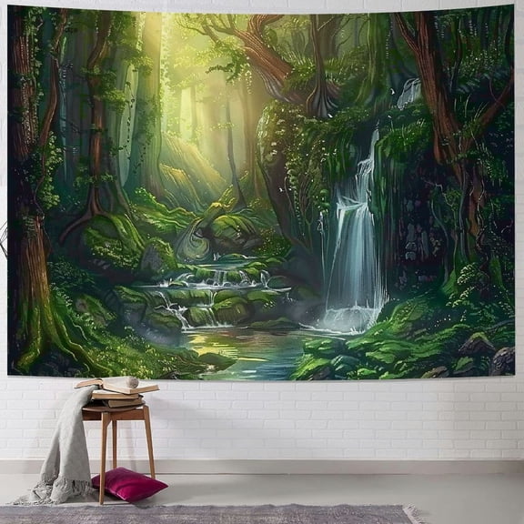 PRATYUS Enchanted Forest Tapestry Fantasy Forest Tree Nature Landscape Tapestry Wall Hanging Fairy Tale World Waterfall Tapestry Wall Hanging for Home Decor Picnic Mat Tablecloth Multi Size Painting