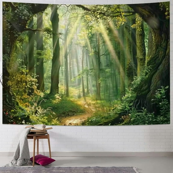 PRATYUS Enchanted Forest Tapestry Nature Lanscape Green Tapestry Tree Cave Wall Tapestry Wall Hanging For Living Room Bedroom Home Decorations Painting