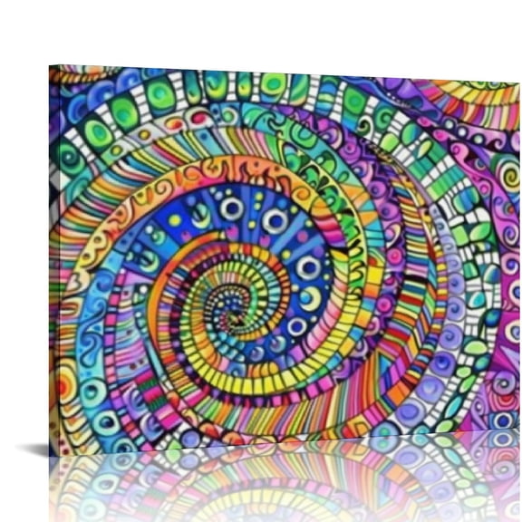 PRATYUS Ethnic Geometric Elements Painting Original Tribal Sun Flower Doodle Canvas Wall Art For Home/Office/Living Room/Bedroom Artwork Decor 20X16 Inch 20x16in