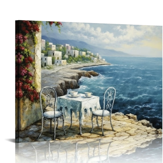 PRATYUS European Town Canvas Wall Art - Italian Landscape Artwork Painting Reproduction Print for Living Room Bedroom 16x12in