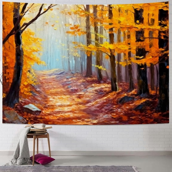 PRATYUS  Fabric Autumn Painting Tapestry Fall Trees Tapestry Wall Hanging Nature Landscape Fall Picture for Wall Decor Bedroom Aesthetic Living Room Dorm Decor Wallpaper 40x30inch