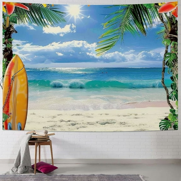 PRATYUS Fabric Summer Hawaiian Beach Photography Backdrop Tropical Flower Palm Leaves Surfboard Background Aloha Luau Decorations Photo Banner 40x60inch