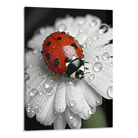 PRATYUS Fall Decor A Ladybug on a Flower Canvas Wall Art Picture 16x20in for Bedroom Living Room Home Decor 16x20in