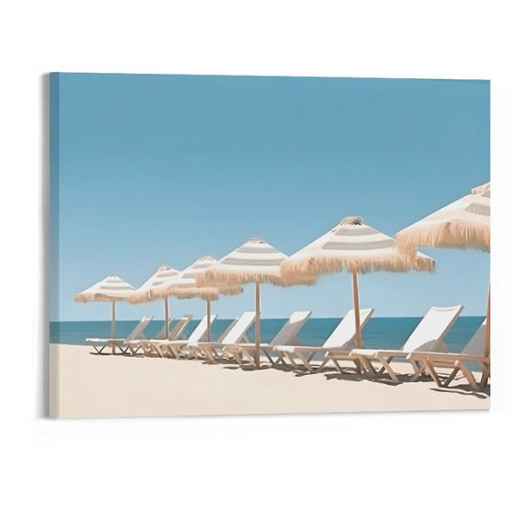 PRATYUS Fall Decor Beach Chairs and Umbrellas Canvas Wall Art Picture 20x16in for Living Room Bedroom 20x16in
