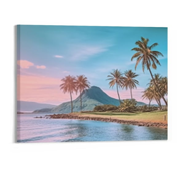 PRATYUS Fall Decor Beach Fantasy Sunset Coconut Grove Canvas Wall Art Picture 20x16in