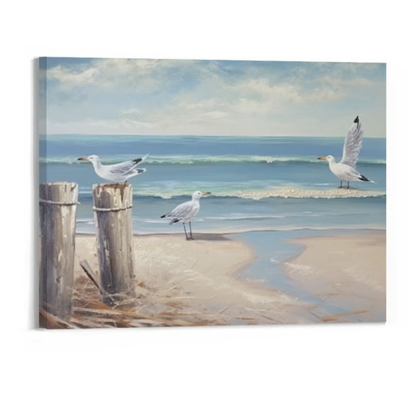 PRATYUS Fall Decor Beach Gull Canvas Wall Art Picture 20x16in for Living Room Bedroom 20x16in