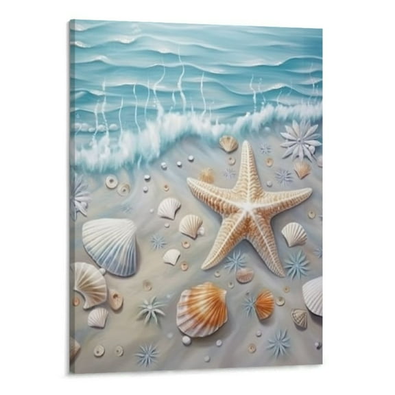 PRATYUS Fall Decor Beach Shell Starfish Canvas Wall Art Picture 16x20in for Living Room Bedroom Art Modern 16x20in