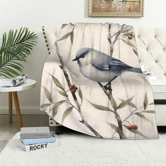 PRATYUS Fall Decor Birds on the Branches Throw Blanket for Sofa Couch Cozy Flannel Travel Outdoor Blanket All Seasons Comfort Excellent Hand Feel Blanket 50x60in
