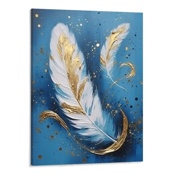 PRATYUS Fall Decor Blue Feather Canvas Wall Art 16x20in for Living Room Bedroom 16x20in