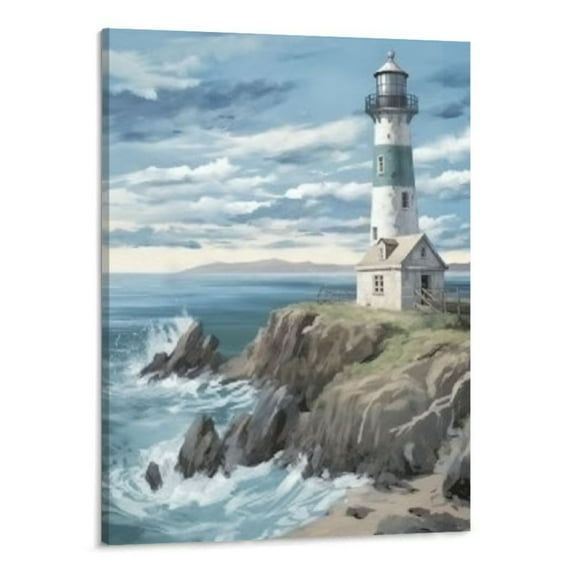 PRATYUS Fall Decor Blue Lighthouse Canvas Wall Art Picture 16x20in for Living Room Bedroom 16x20in