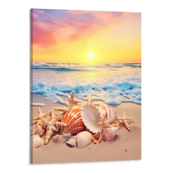 PRATYUS Fall Decor Conch Beach View Canvas Wall Art Picture 16x20in for Living Room Bedroom 16x20in