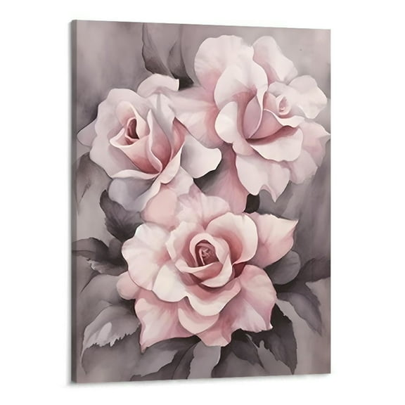 PRATYUS Fall Decor Grey Pink Rose Canvas Wall Art Picture 16x20in for Living Room Bedroom Home Decor 16x20in
