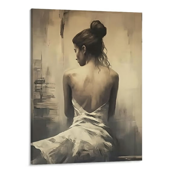 PRATYUS Fall Decor Hand-Painted Women's Back Canvas Wall Art Picture 16x20in