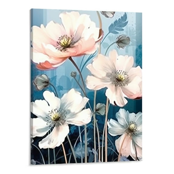 PRATYUS Fall Decor Indigo Flower Canvas Wall Art Picture 16x20in for Bedroom Living Room Home Decor 16x20in