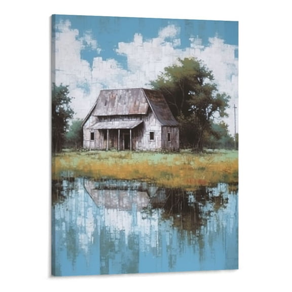 PRATYUS Fall Decor Log Cabin Canvas Wall Art Picture 16x20in for Bedroom Living Room Home Decor 16x20in