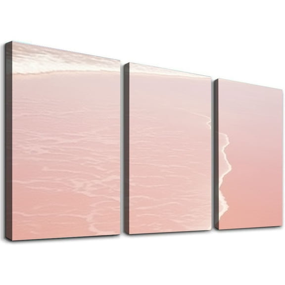 PRATYUS Fall Decor Pink Beach Art Modern Canvas Wall Art 3 Piece Set 12x16x3pcs