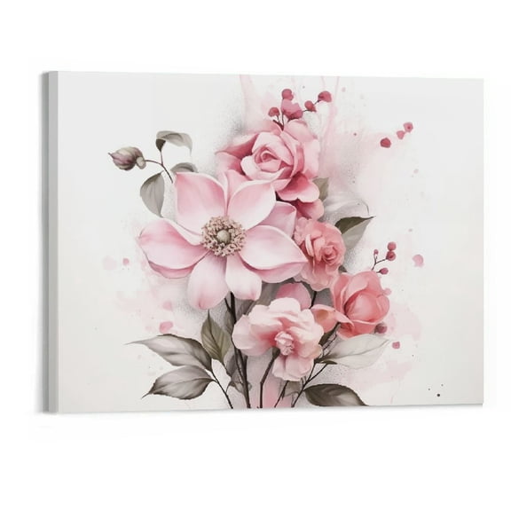 PRATYUS Fall Decor Pink Flowers Canvas Wall Art Picture 20x16in for Living Room Bedroom 20x16in