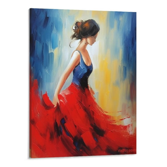 PRATYUS Fall Decor Red Girl Dancer Canvas Wall Art Picture 16x20in for Living Room Bedroom 16x20in