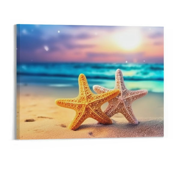PRATYUS Fall Decor Starfish Beach View Canvas Wall Art Picture 20x16in for Living Room Bedroom 20x16in