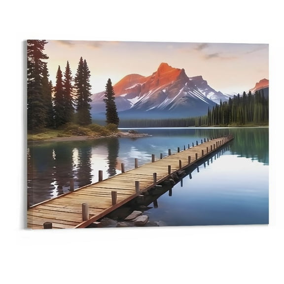 PRATYUS Fall Decor Static Wood Bridge View Canvas Wall Art Picture 20x16in for Living Room Bedroom Wall Art 20x16in