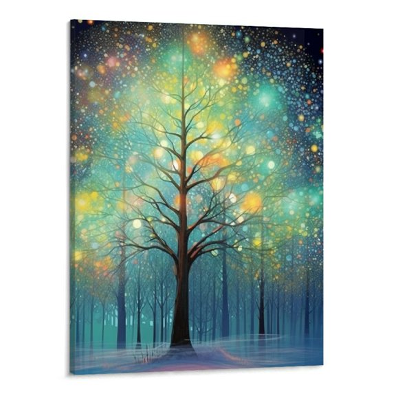 PRATYUS Fall Decor Stippling Tree Canvas Wall Art Picture 16x20in for Living Room Bedroom Print On Canvas 16x20in