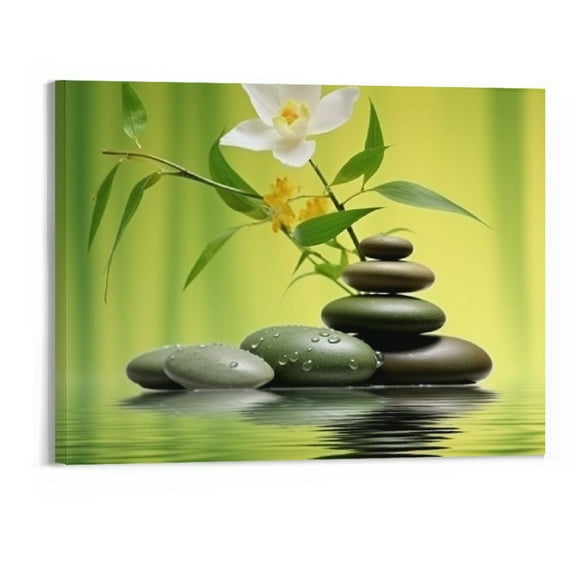 PRATYUS Fall Decor Stretch Contemporary Zen Wind Green Bamboo Canvas Wall Art 20x16in