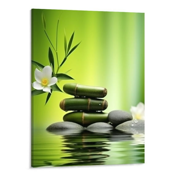 PRATYUS Fall Decor Stretch Contemporary Zen Wind Green Bamboo Canvas Wall Art Picture 16x20in for Living Room Bedroom 16x20in