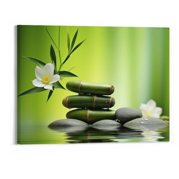 PRATYUS Fall Decor Stretch Contemporary Zen Wind Green Bamboo Canvas Wall Art Picture 20x16in