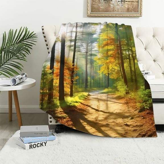 PRATYUS Fall Decor Sunny Forest Flannel Throw Blanket for Sofa Couch Cozy Lightweight Travel Outdoor Blanket All Seasons - Perfect Gift 50x60in