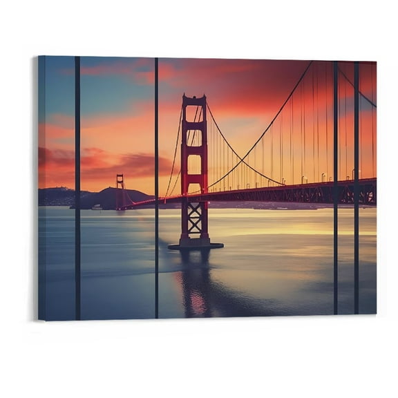 PRATYUS Fall Decor Sunrise Bridge Art Modern Canvas Wall Art Picture 20x16in for Living Room Bedroom 20x16in