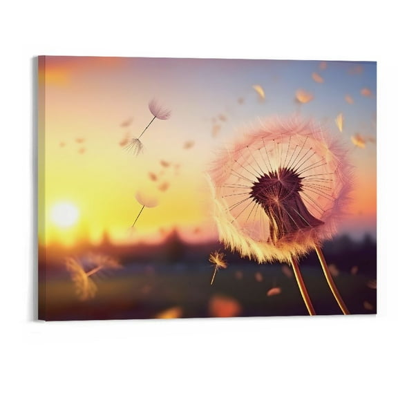 PRATYUS Fall Decor Sunset Dandelion Canvas Wall Art 20x16in for Living Room Bedroom 20x16in