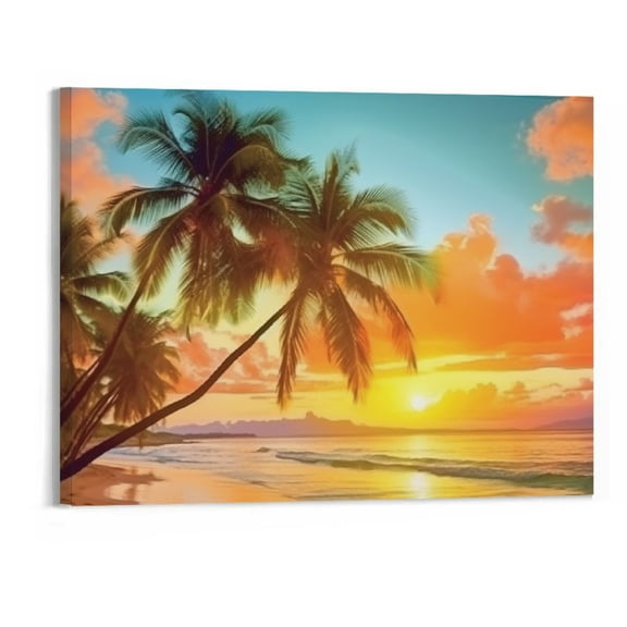 PRATYUS Fall Decor Sunset Sea View Canvas Wall Art Picture 20x16in for Living Room Bedroom 20x16in