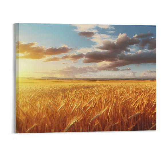 PRATYUS Fall Decor Sunset Wheat Field Canvas Wall Art Picture 20x16in for Living Room Bedroom Print On Canvas 20x16in