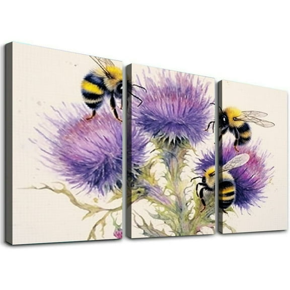PRATYUS Fall Decor The Bees Are on the Flowers Wall Art Canvas 3 Piece Set 12x16x3pcs