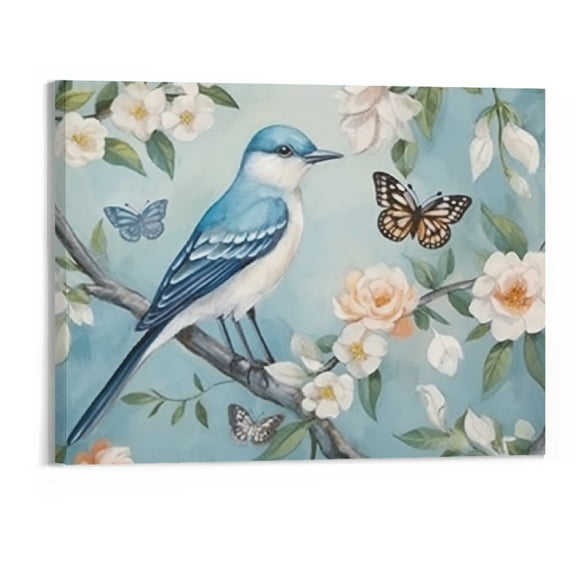 PRATYUS Fall Decor Vintage Bird Decorated Plum Blossom Canvas Wall Art Picture 20x16in