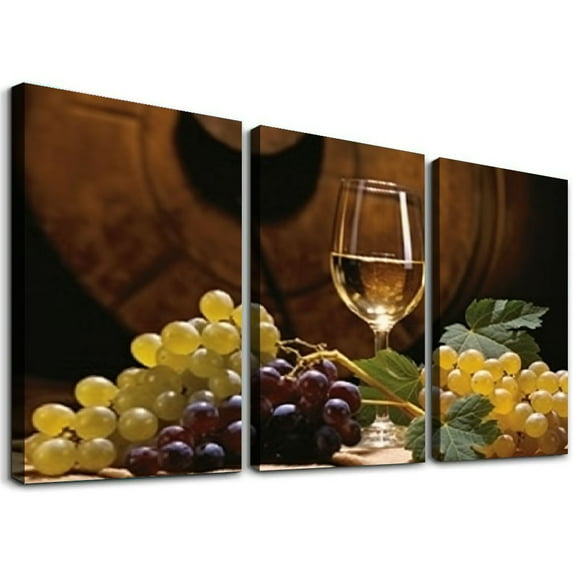 PRATYUS Fall Decor White Wine Wall Art Canvas 3 Piece Set Modern Art 12x16x3pcs